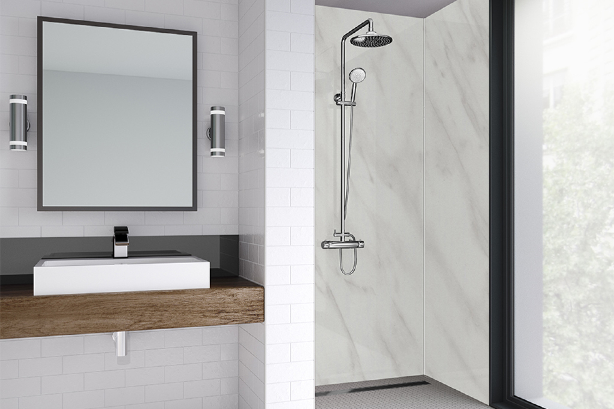 Carrara Marble Bathroom & Shower Wall Panel | Wetwall