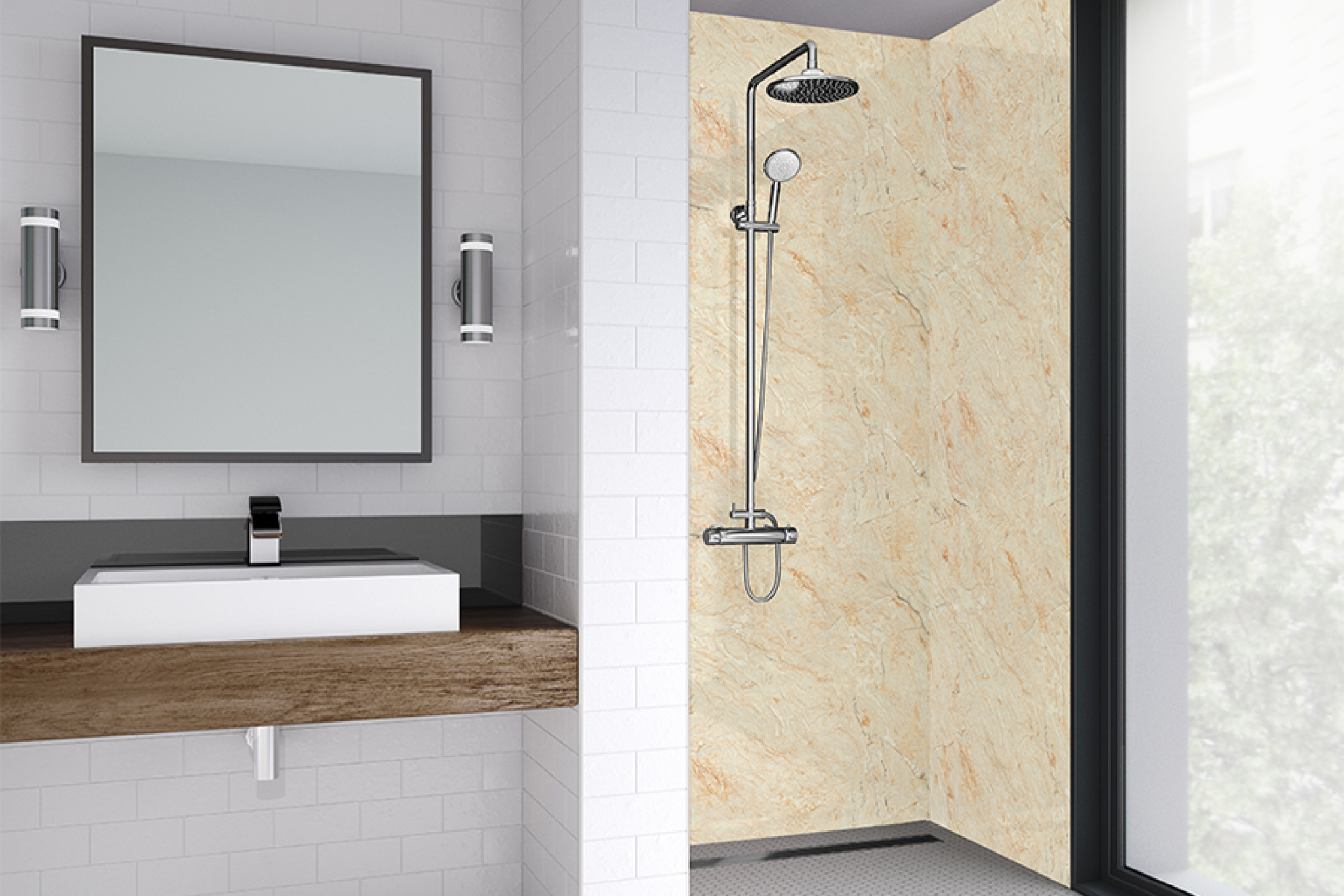 Cream Statuario Bathroom & Shower Wall Panel | Wetwall