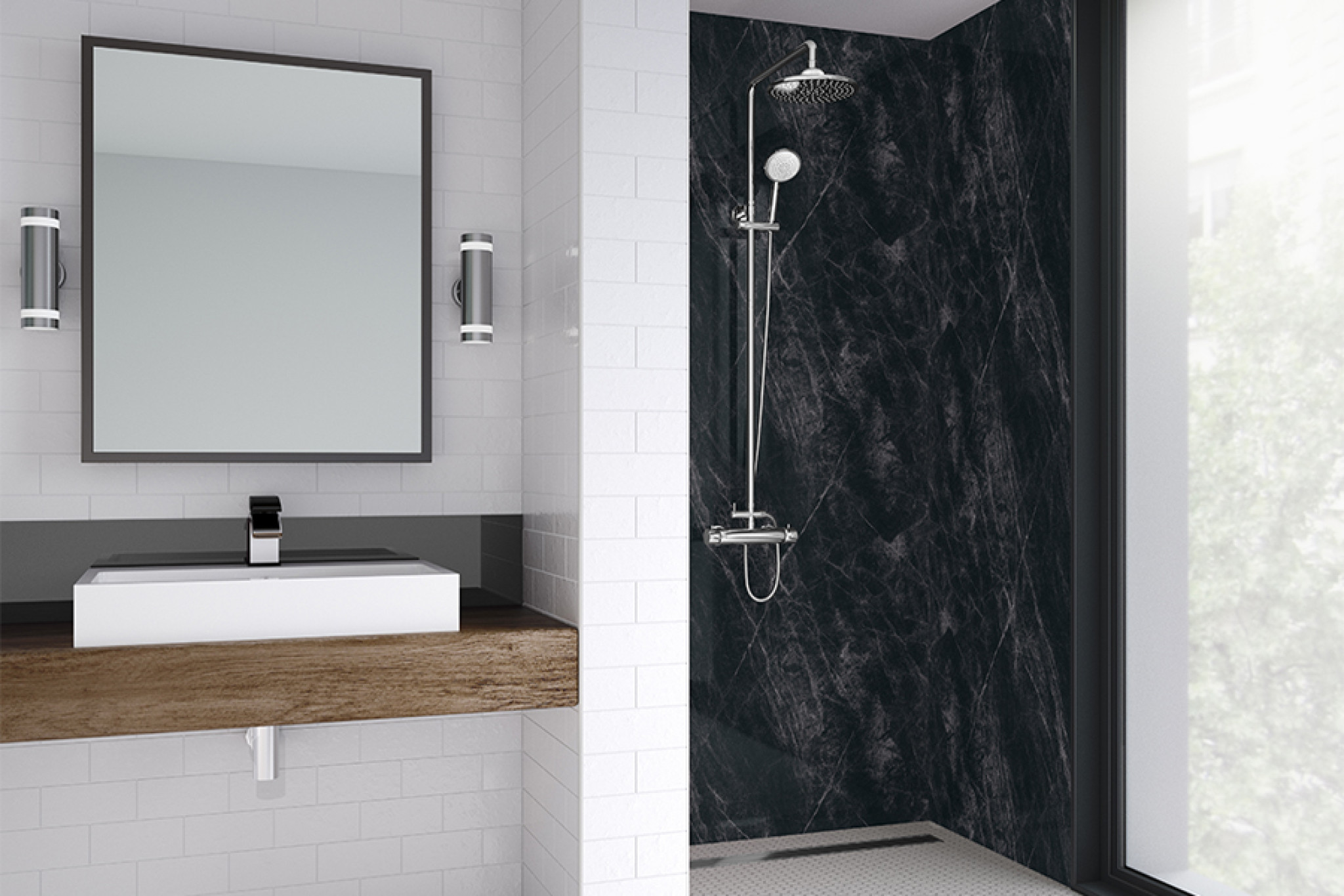Black Statuario Bathroom & Shower Wall Panel Wetwall