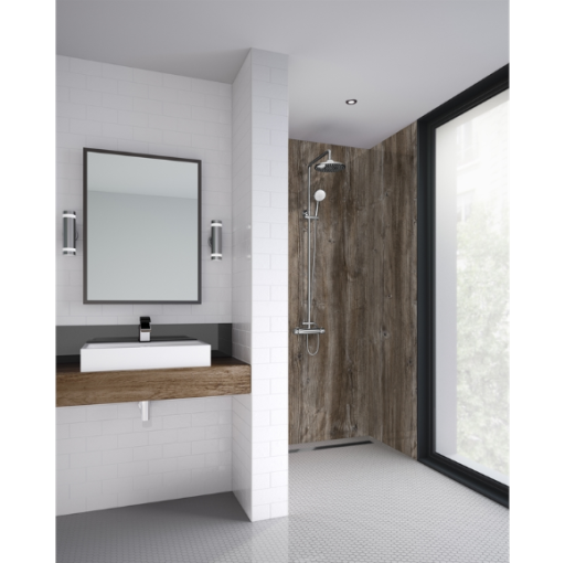 Dark Wood Bathroom Shower Panel
